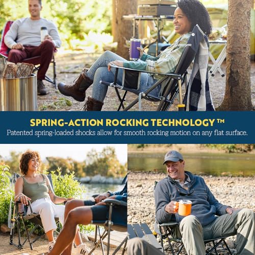 GCI OUTDOOR Kickback Rocker Camping Chair | Portable Folding Rocking Chair with Durable Armrests, Drink Holder & Relaxed Lowered Seat for Comfort ? Red