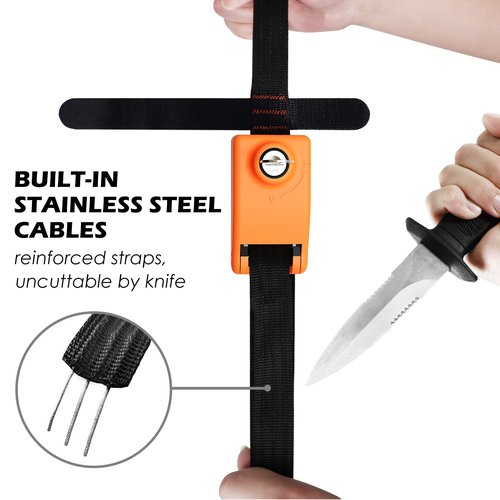 Lovinouse 2025 Upgraded 2 Pack Lockable Tie Down Strap, with 3 Stainless Steel Cables, for Lashing Locking Kayak, Bike, Surfboard, 10 Feet Each