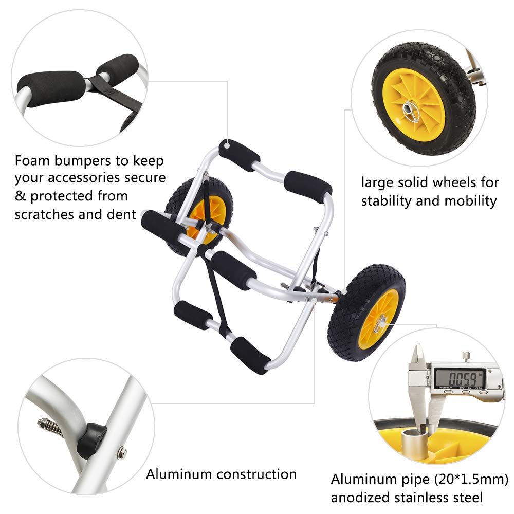 Kayak Cart, 1.5MM Bend Aluminum Alloy Canoeing Trailer Cart,Light and Practical Boat Kayak Canoe Cart Carrier Dolly Trailer Tote Trolley Transport,Silver