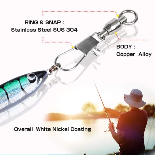 AMYSPORTS Fishing Swivels with Interlock Snap Ball Bearing Swivels Saltwater Freshwater Fishing Tackle Leader Lure Jigs Line Connector 25pcs 20lbs