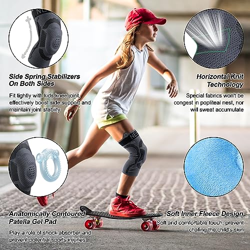 Kids Knee Brace Sleeve - Black Large Youth Compression Support for Boys & Girls