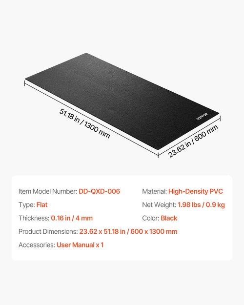 VEVOR Treadmill Mat for Carpet Floor, 23.62" x 51.18" x 0.16" Exercise Equipment Mat for Elliptical and Walking Pad, High Density PVC Floor Protector, Waterproof and Non-Slip for Home Gym