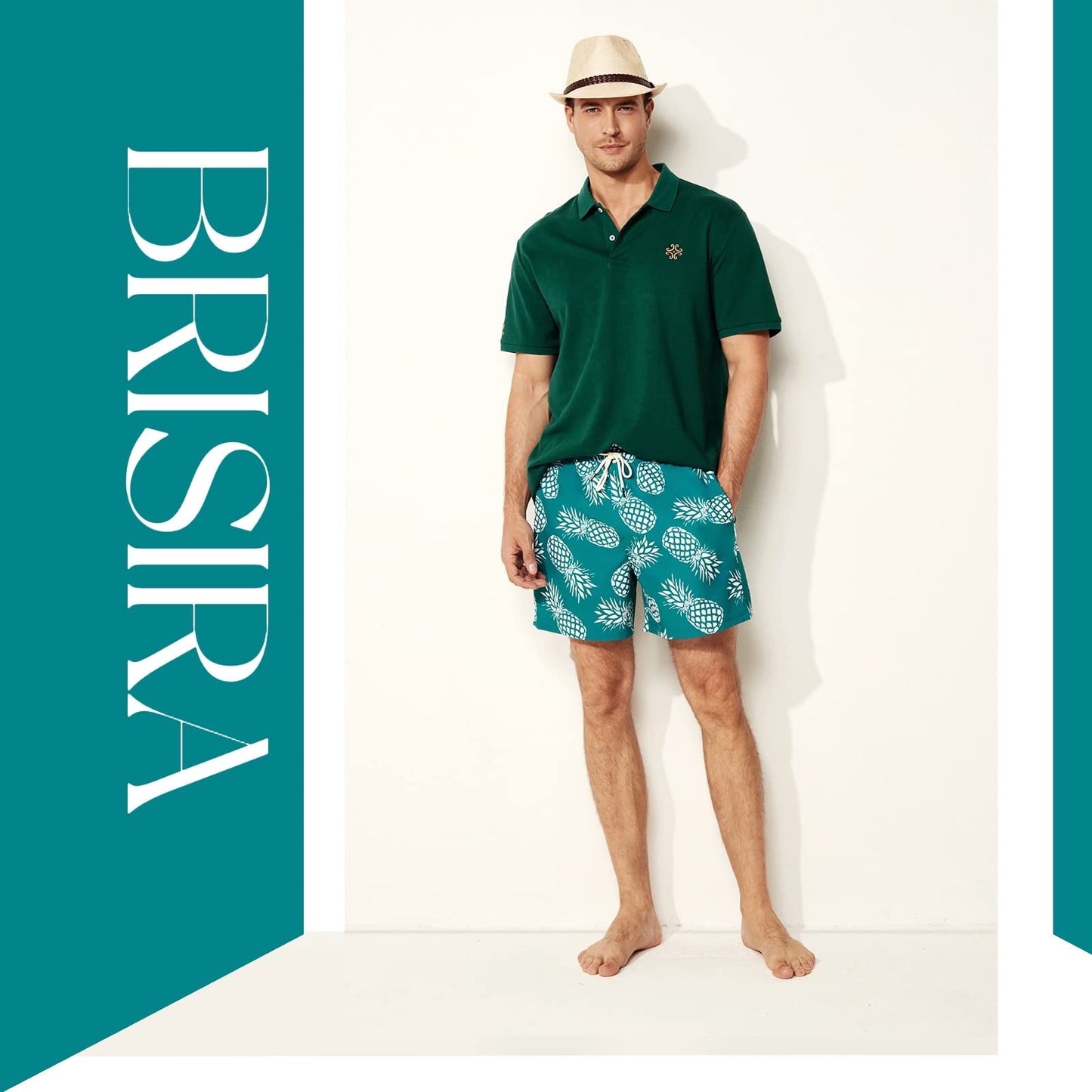 BRISIRA Mens Swim Trunks Quick Dry Swim Shorts 5 inch Inseam Stretch Water Beach Shorts with Compression Liner Zipper Pocket