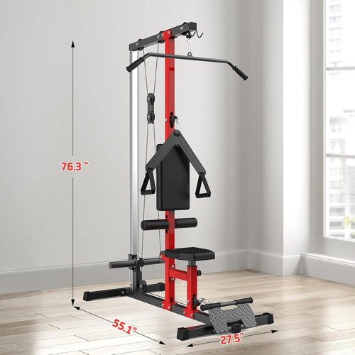 LAT Pulldown Machines - Floor Standing Cable Workout Machine 400Lbs Weight Capacity, Dual Pulley System, 20 Height Adjustments, Cable Machine Home Gym for Full Body Workout(Red)