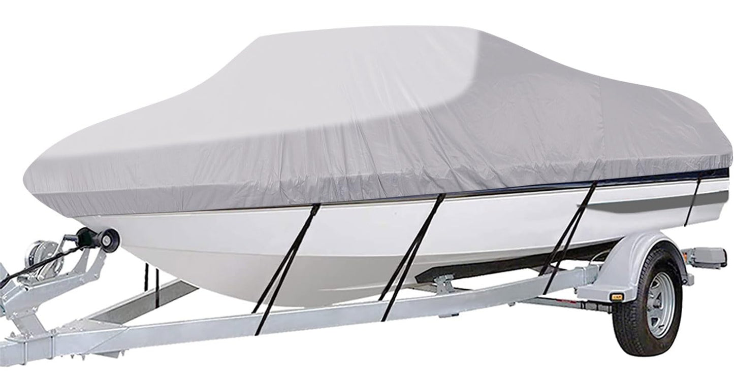 iCOVER Trailerable Boat Cover- 17'-19' Heavy Duty Waterproof Tarp Covers with Storage Bag, Fits V-Hull, Fish&Ski, Pro-Style, Fishing, Runabout, Bass Boats, up to 17ft-19ft Long X 96" Wide