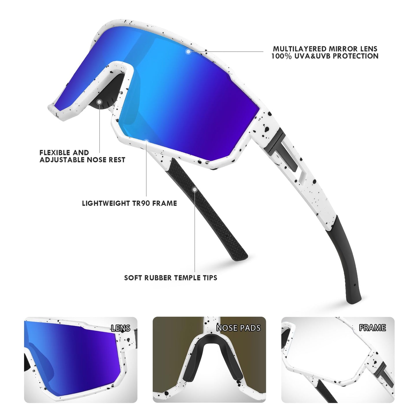 Derowern Youth Baseball Sunglasses, Kids Polarized Sports Sun glasses, Lightweight TR90 Frame UV400 Protection Outdoor Glasses for Boys Girls Softball Cycling Golf