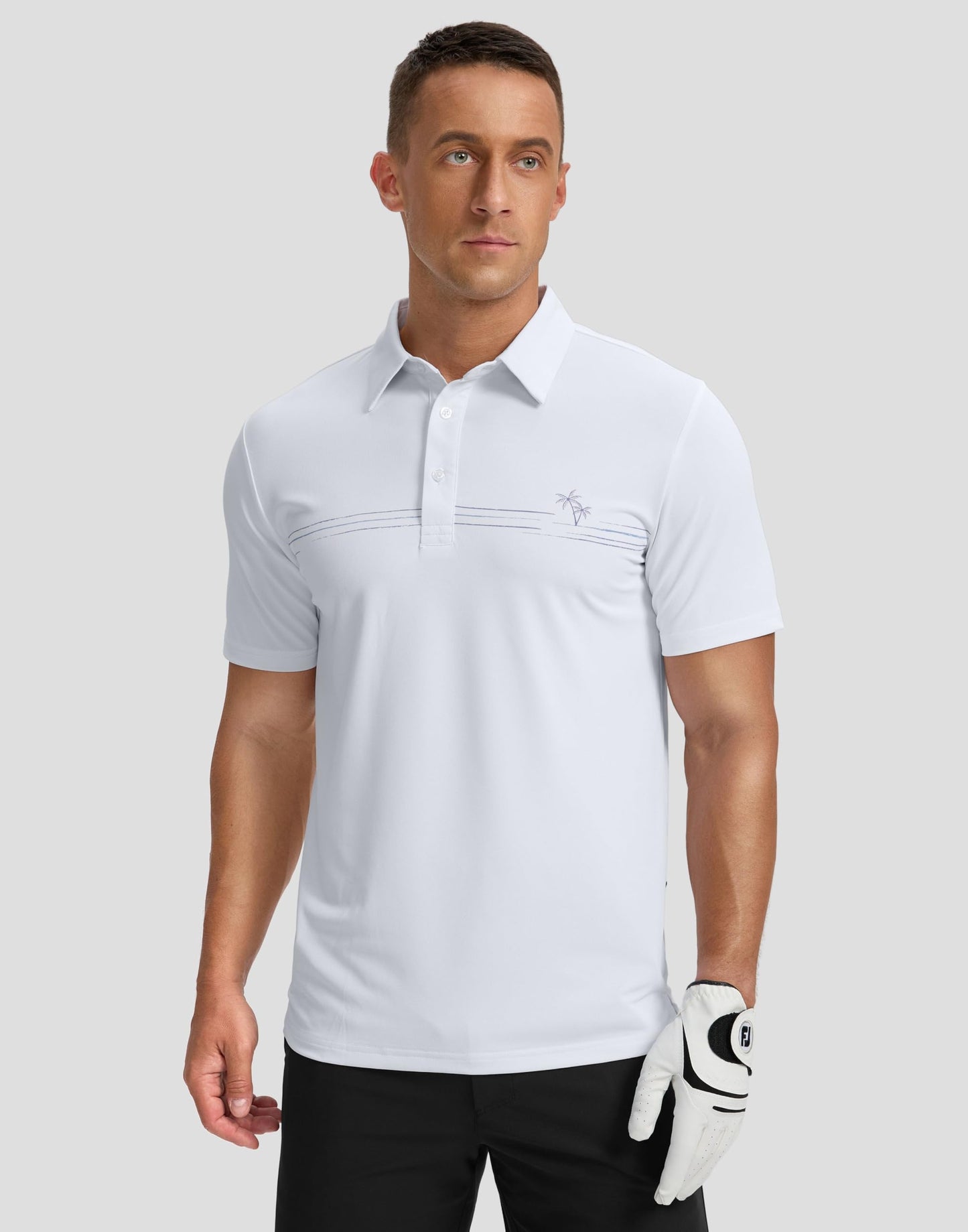 Men's Golf Shirts Dry Fit Moisture Wicking Performance Short Sleeve Collared Polo Shirts for Casual Tennis Bussiness (White Coco Tree, XXXL)