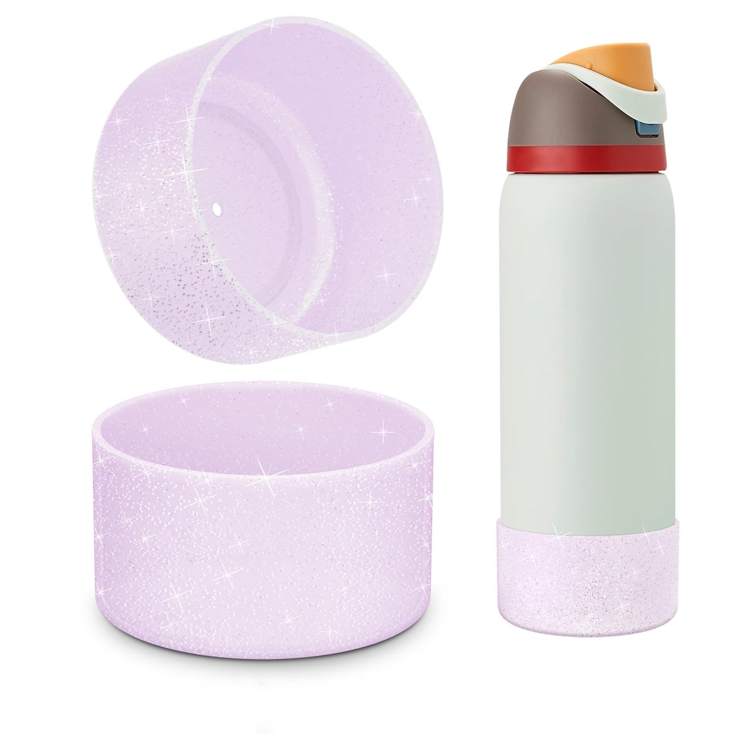 Beonsky 2 PCS Glitter Silicone Boot for Owala Water Bottle 40 oz, Anti-Slip Protective Sleeve for FreeSip/Twist/Flip Stainless Steel Water Bottles Accessories