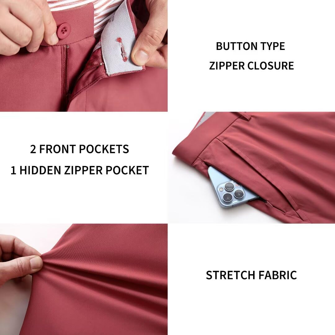 M MAELREG Mens Golf Pants Flat Front Waterproof Lightweight -30"/32"/34" Slim Fit Chino Casual Dress Pants for Men Cranberry