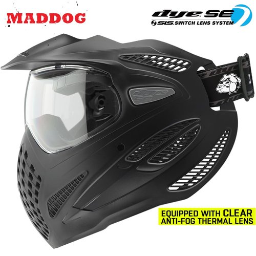 Maddog Dye SE Special Edition Paintball Mask Goggle System | Replaceable SLS Thermal Dual-Pane Anti Fog Lens | Adjustable Full-Face Safety Certified Protection - Black with Clear Lens