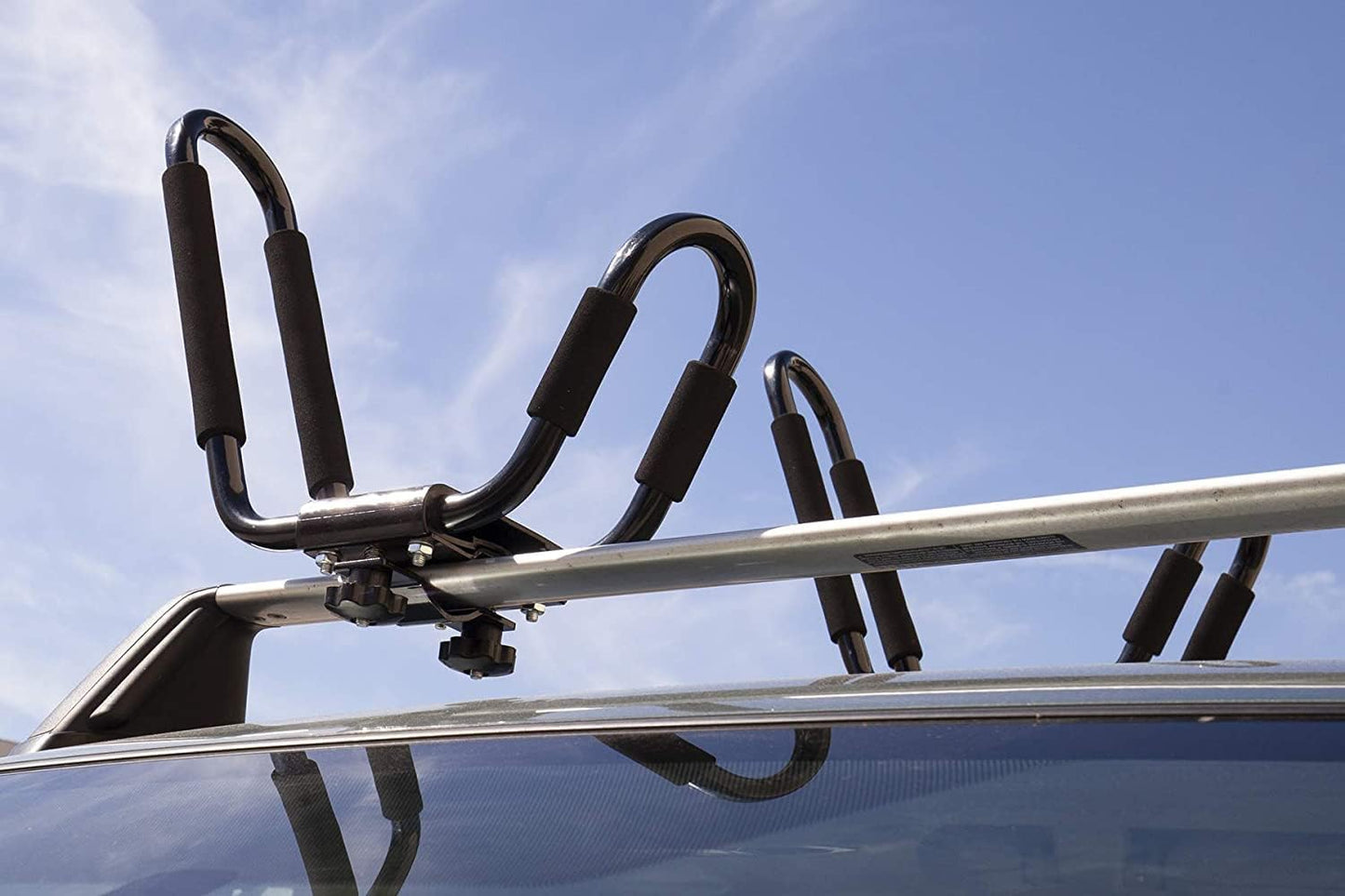 Kayak Roof Racks - J-Bar Hooks Canoe, Surf-Board & Kayaks Carrier - Universal Fit for SUP Roof-top Rack Mount on SUV, Cars, Truck, with Tie Down Straps & Accessories