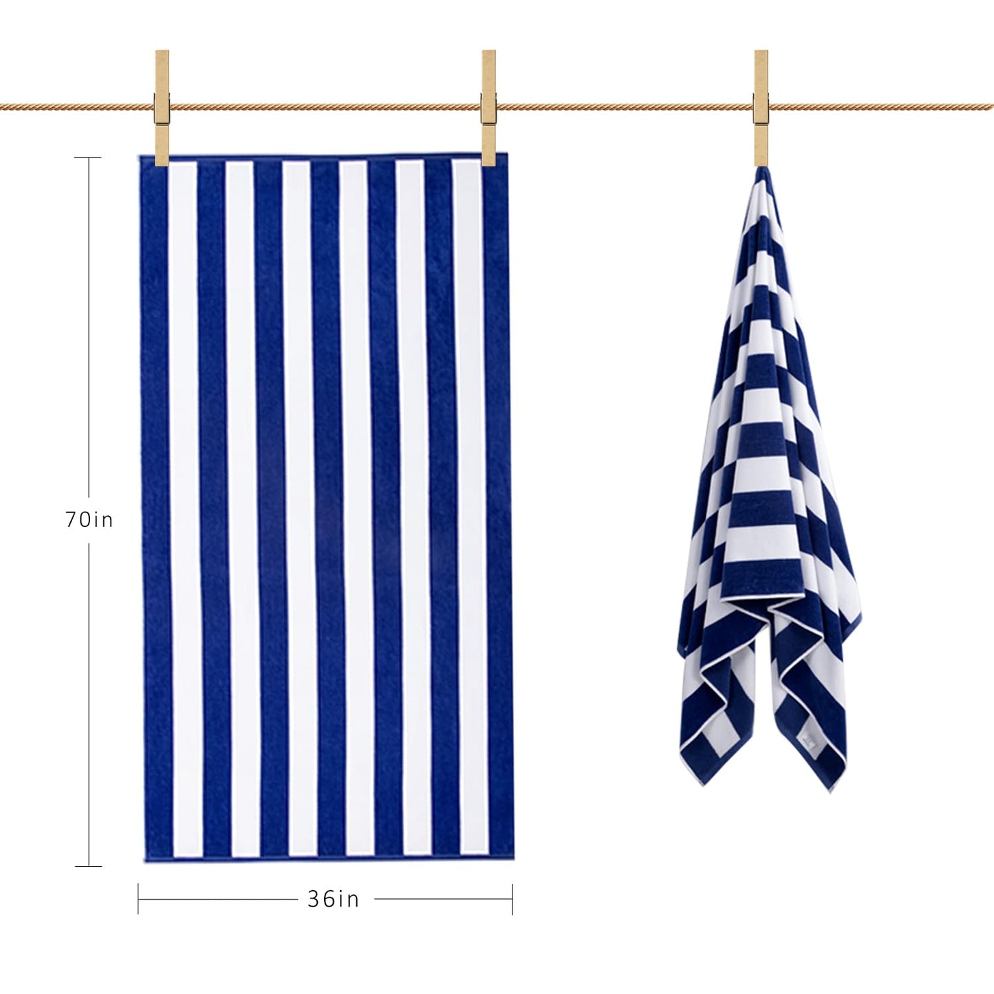 LULUHOME Large Oversized Beach Towel - Big Cotton 36 x 70 Inch Striped Pool Towel, Large Cabana Soft Swimming Towel for Adult Men Women,Dark Blue