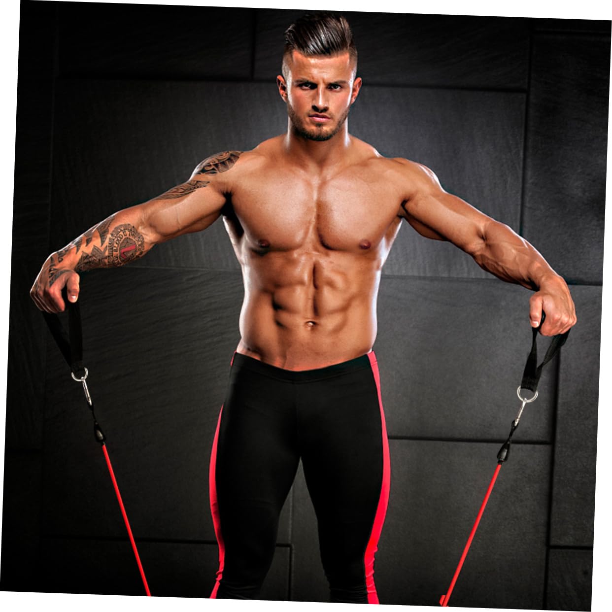 Garneck 4pcs Resistance Band with Handles Plastic D Ring Exercise Strap Foam Handle Band Fitness Equipment for Home Gym Overhead Strength Training Stretching Black