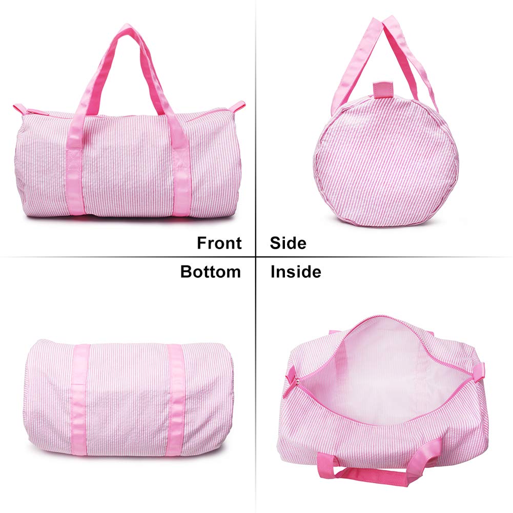 Kids Travel Overnight Bag Seersucker Carry On Lightweight Weekender Duffel Bag for Boys and Girls (Pink) X-large