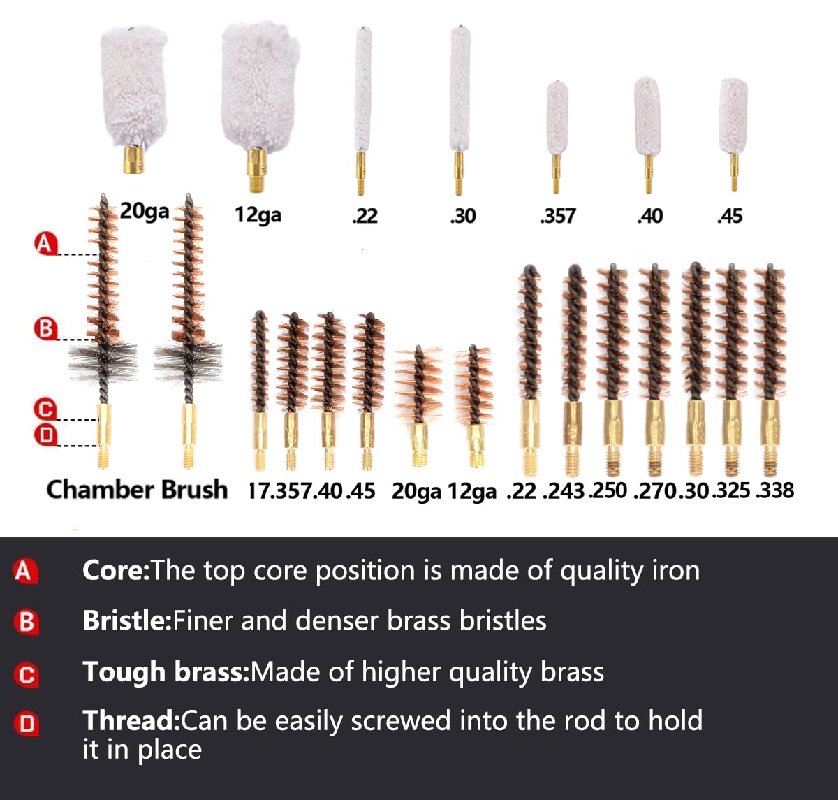 BOOSTEADY Pro Gun Cleaning Kit Universal Gun Cleaning Kit Handgun Shotgun Cleaning Kit for All Guns with High-end Brass Brushes, Mops, Jags, Reinforced Rods