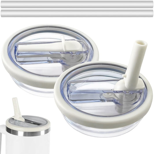 2 Pack Flip Straw Leak Proof Lid for Stanley 40 oz Tumbler Quencher - Reusable Spill Proof Lid Top Cover Stanley 40oz Cup Accessories - Replacement of Leaking Original Stanley Lids - Beige