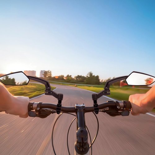 Handlebar Bike Mirror, HD Convex Glass Rear View Mirror with Shatterproof Film, 360° Adjustable Bicycle Mirror for MTB & E-Bike, Fits 21-26mm Handlebars, Left Side Only(Chequer)