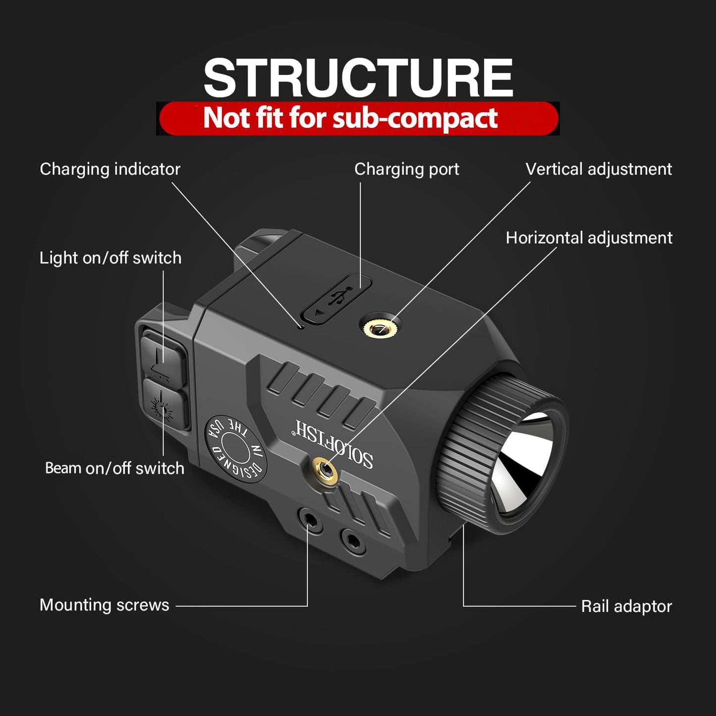 Solofish 800 Lumens Pistol Light Laser Combo for Railed Gun