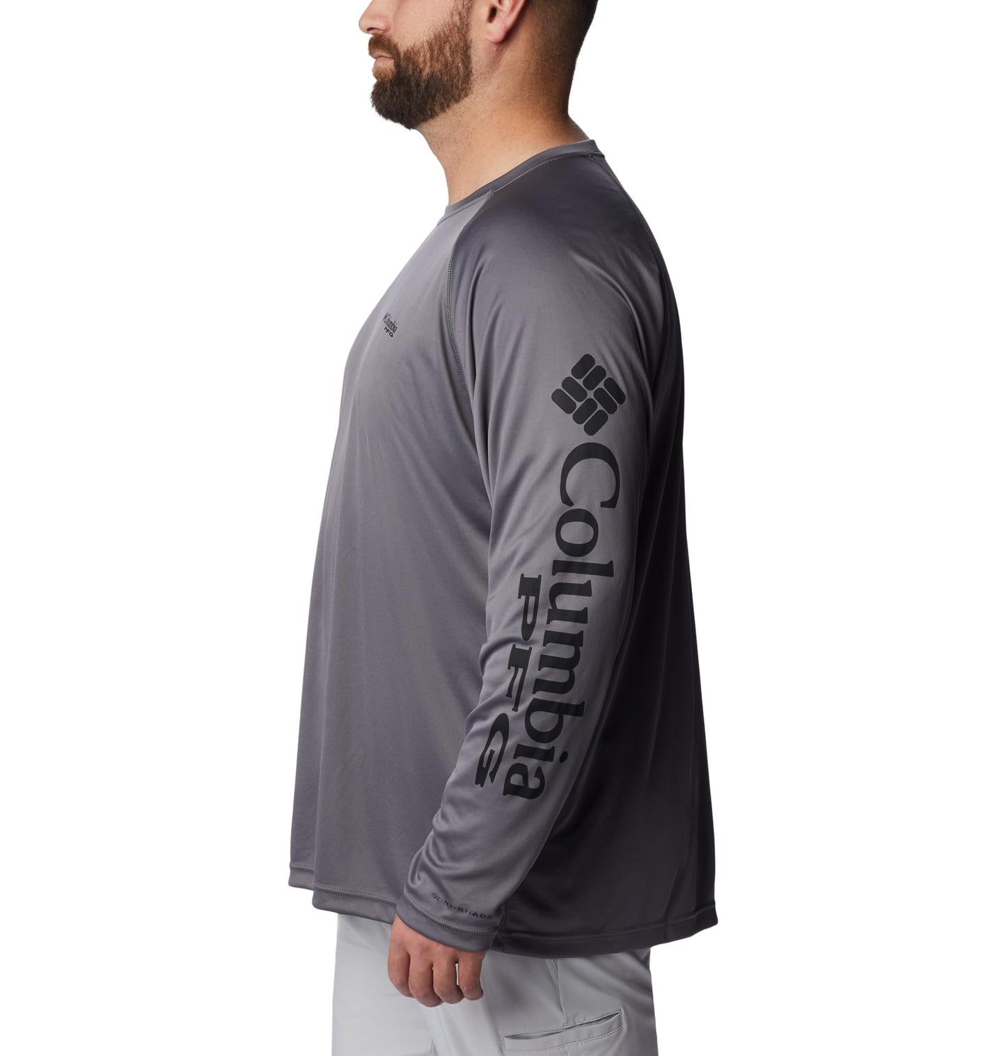 Columbia Men's PFG Terminal Tackle Long Sleeve Fishing Shirt, City Grey/Black Logo, Large Tall
