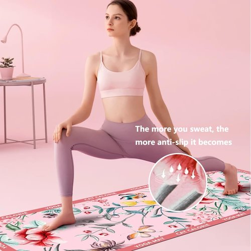 Yagizaai Hot Yoga Towel – Non-Slip, Absorbent & Lightweight Yoga Mat Towel, 72"x26.7", Ultra-Thin 0.04", Floral Design, Microfiber & Rubber, Foldable, Perfect for Hot Yoga, Pilates & Gym