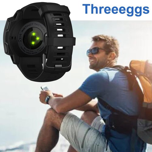 Threeeggs for Garmin Instinct Watch Band, 22mm Silicone Strap for Instinct 2 / Esports/Solar/Tide/Tactical Smartwatch, Comfortable, Waterproof, Soft and Durable Watch Bands (Black)