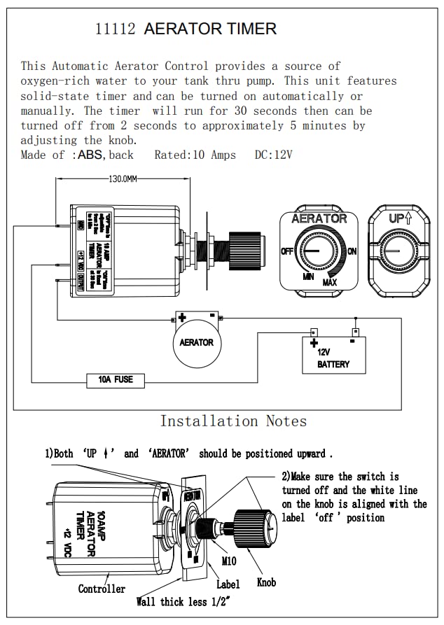 Marine Aerator Timer Switch 12V for Livewell, Pump & Marine Equipment