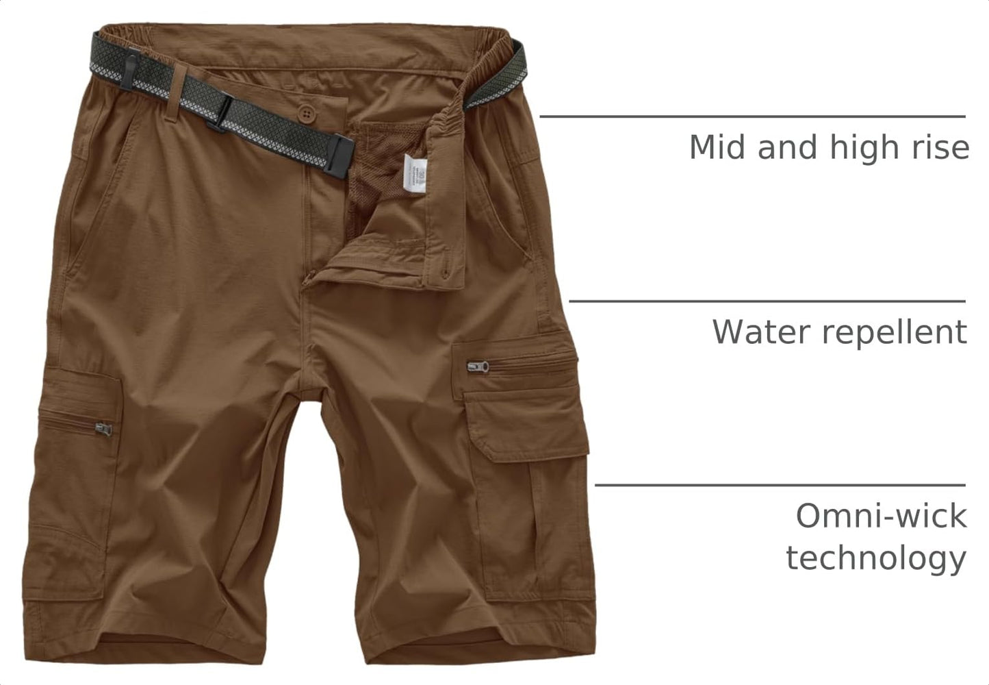 Jessie Kidden Mens Outdoor Casual Expandable Waist Lightweight Water Resistant Quick Dry Fishing Hiking Shorts (6222 Coffee 29)