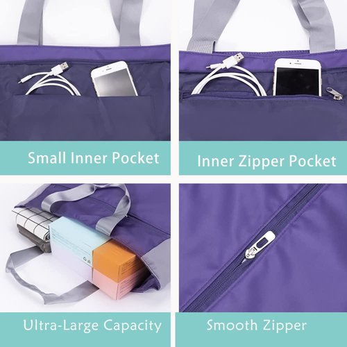 FATOLXX Pilates Yoga Tote Bag - Waterproof Hot Yoga Mat Holder Carrier for Women Fits Your All Stuff with Wet Pocket and Bottle Holder-Purple/Grey