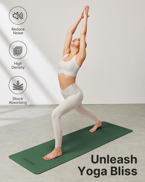 Yoga Mat,Non-Slip TPE Exercise Mat(1/4 Inch) for Pilates, Fitness & Barefoot Workouts, Home Gym Studio with Strap & Bag (Green)