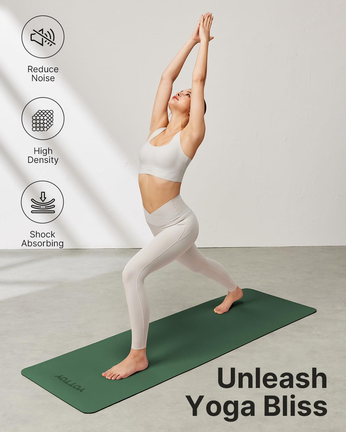 YOTTOY Yoga Mat, Non-Slip TPE Exercise Mat (1/4 Inch) for Pilates, Fitness & Barefoot Workouts, Home Gym Studio with Strap & Bag (Green, 24 * 0.24 Inches)