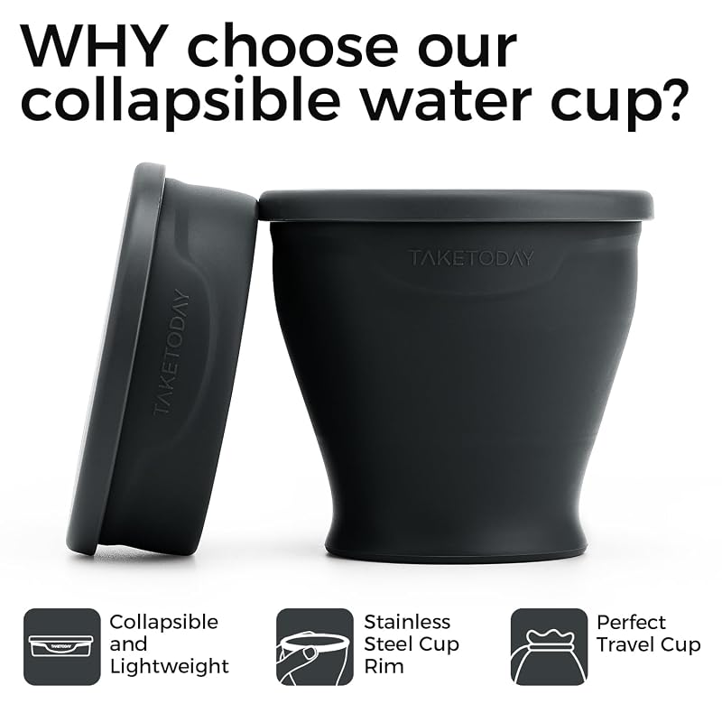 TakeToday 8 oz Collapsible Travel Cup - Navy & Charcoal (2-Pack)