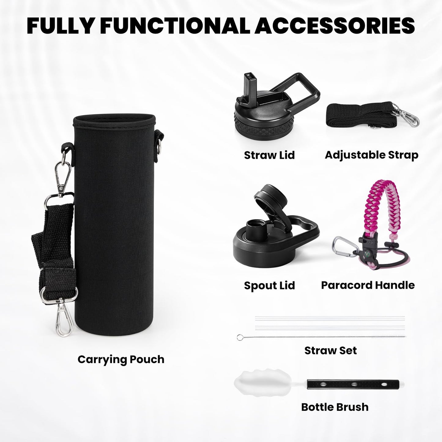 RAYMYLO Insulated Water Bottle 24 oz, Triple Wall Vacuum Stainless Steel (Cold for 24Hrs, Hot for 12Hrs), Leak Proof & Non-BPA, Modern Water Flask Jug with Paracord Handle & Straw Spout Lids