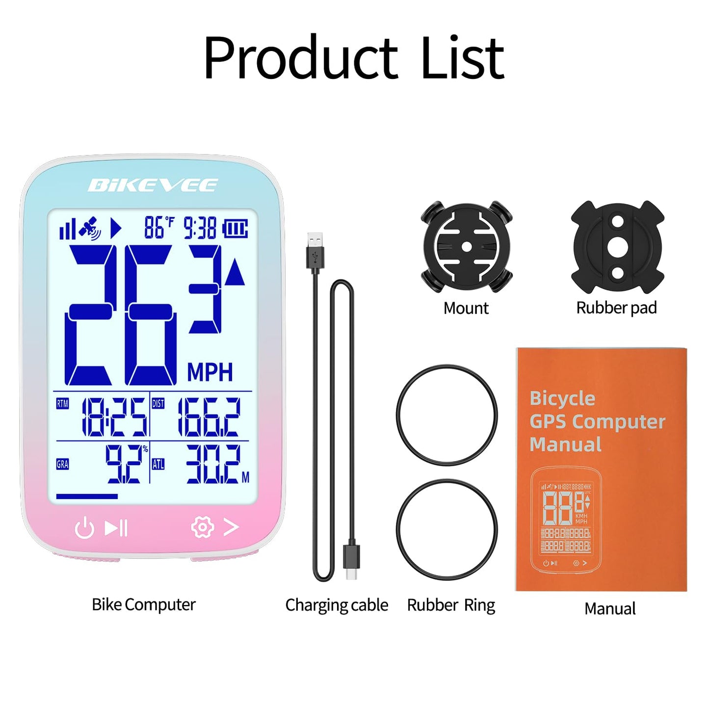 Bikevee GPS Bike Computer Wireless Cycling Computer with Auto Backlight, Bicycle Speedometer Odometer, Waterproof GPS Speed Tracker for Road Mountain Bikes - Pink