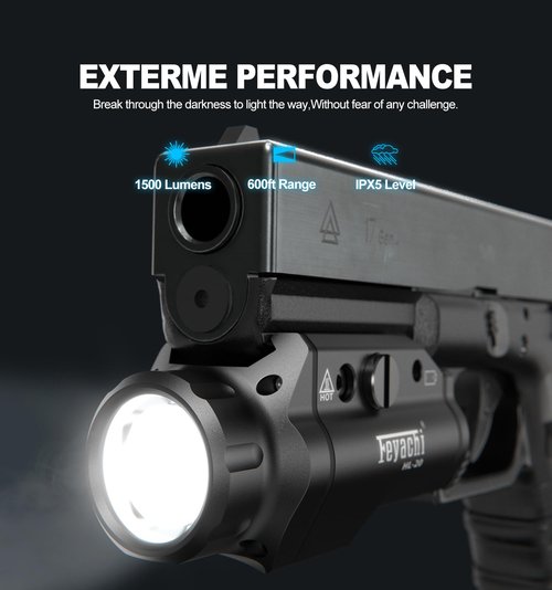 Feyachi HL-20 Pistol Light 1500 Lumen Upgrade LED Weapon Light Compact Rail Mounted Handgun Tactical Flashlight Rail Locating Keys for Picatinny, Black