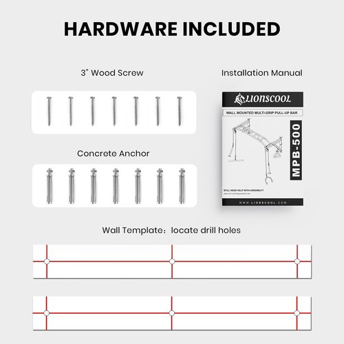 LIONSCOOL Multifunctional Wall Mounted Pull Up Bar with Pulley System (48" APART)
