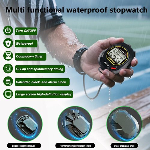 PULIVIA Waterproof Stopwatch Timer 10 Lap Split Memory Digital Stop Watch for Sports