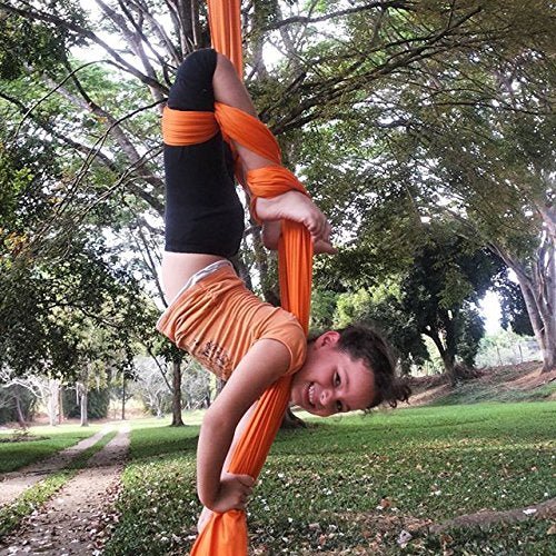 Aerial Silks Starter Kit - Durable 11Yards of Aerial Yoga Hammock with Hardware, Aerial Swing for Acrobatic Flying Yoga & All Levels (Aerial Rigging Point Up to 14ft)