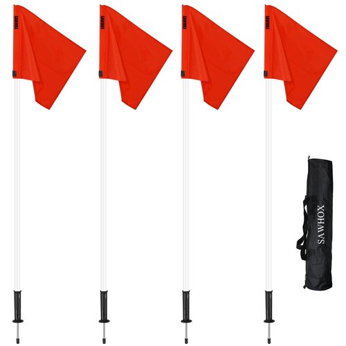 Soccer Corner Flags with Bag, 4-Piece Set for Soccer Field, 5ft ABS Flagpoles for Agility Training (White)
