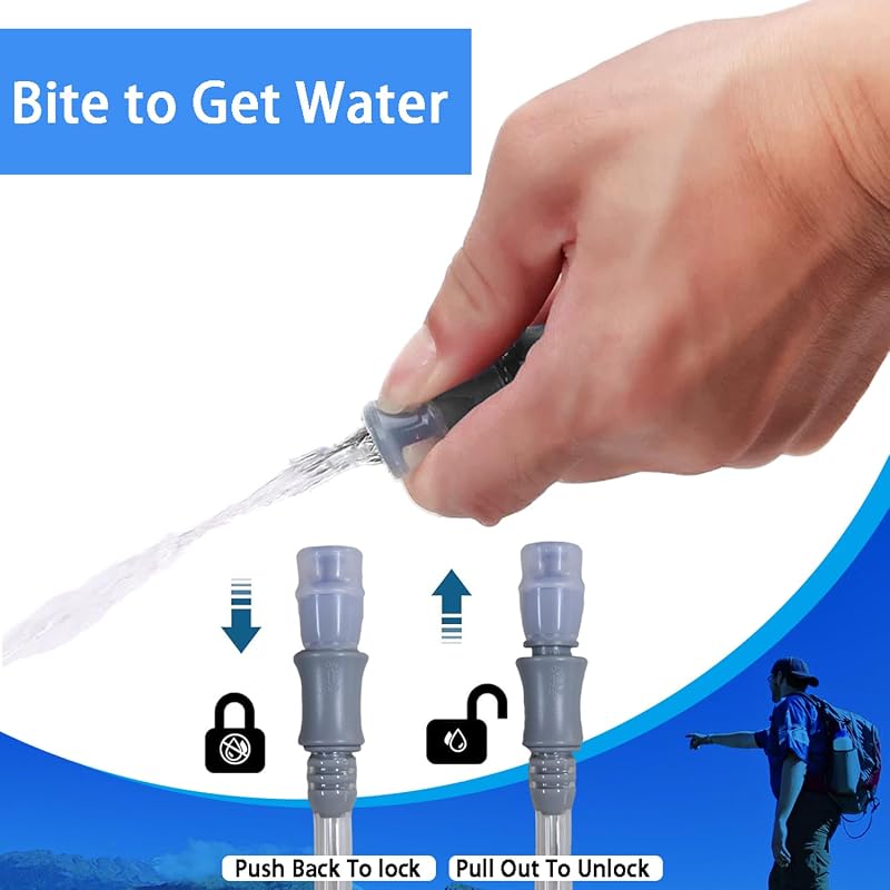 2L Hydration Bladder - Leak-Proof BPA Free Water Reservoir for Cycling, Hiking & Camping (Blue/White) - 14.2 x 6.8in