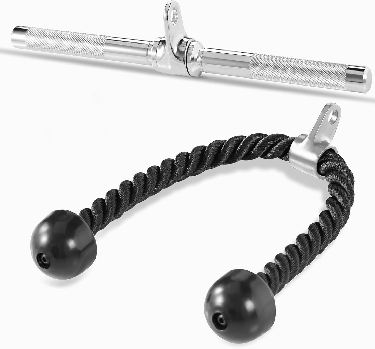 Yes4All Combo Double D Handle & Rubber V-Shape Bar, Multi Cable Machine Accessories, Tricep Press Down Cable Machine Attachment, LAT Pulldown Attachments for Home Gym Set