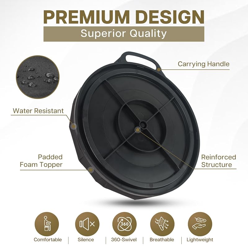 Tan 5 Gallon YETI Bucket Seat Lid - 360° Swivel Cushion for Fishing & Hunting