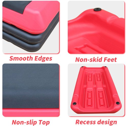 Adjustable Aerobic Stepper with 4 Risers, Gray and Black Fitness Step Platform for Home Gym Workouts (Black+Red + Plastic)