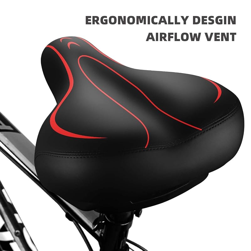 Roguoo Red Bicycle Seat Gel - Dual Shock Absorbing Waterproof Saddle for Mountain & Road Bikes