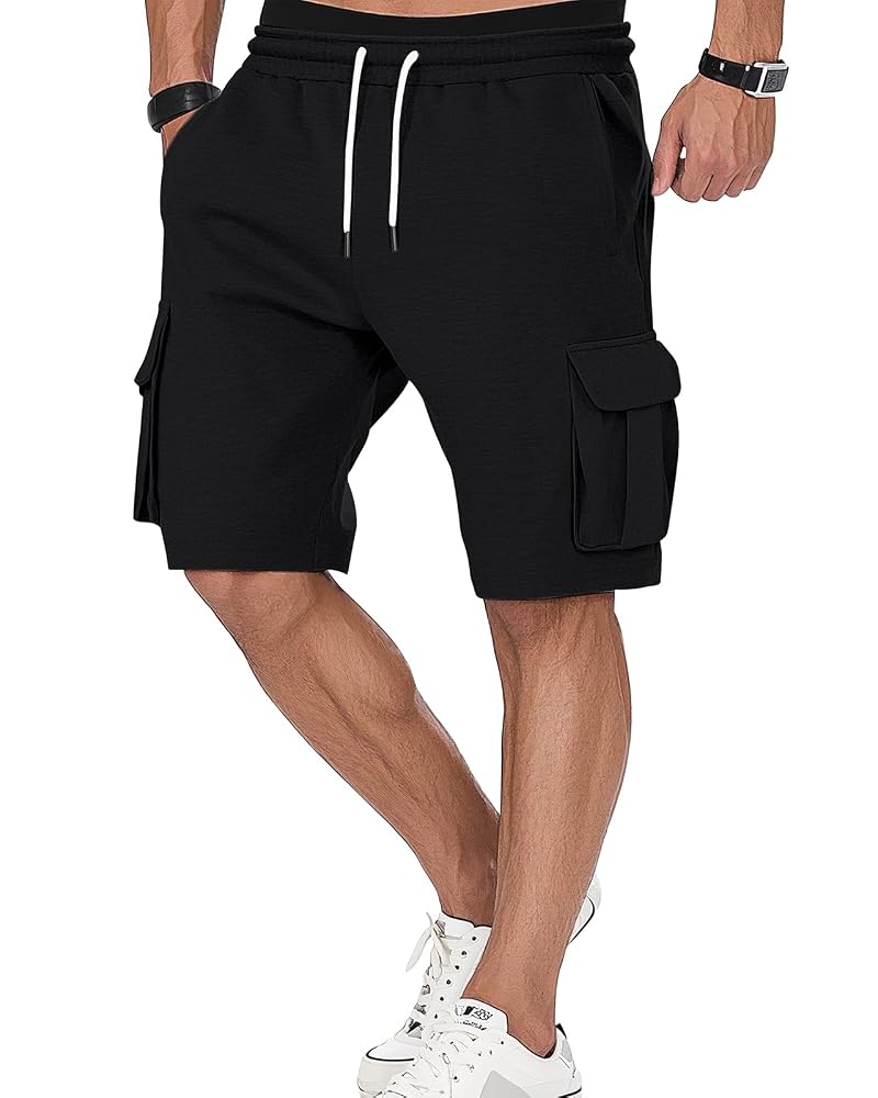 A Waterwang Men's Cargo Sweat Shorts - Black, Large | Lightweight, 4-Pocket Jogger