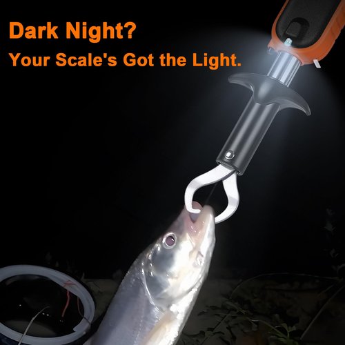 Fuzion Fish Scale, Professional Fishing Scale - 110lb Capacity, Waterproof, Night Light, Memory & Tape Measure | Portable Fish Weigh Kit w/Lip Gripper, Batteries & Pouch