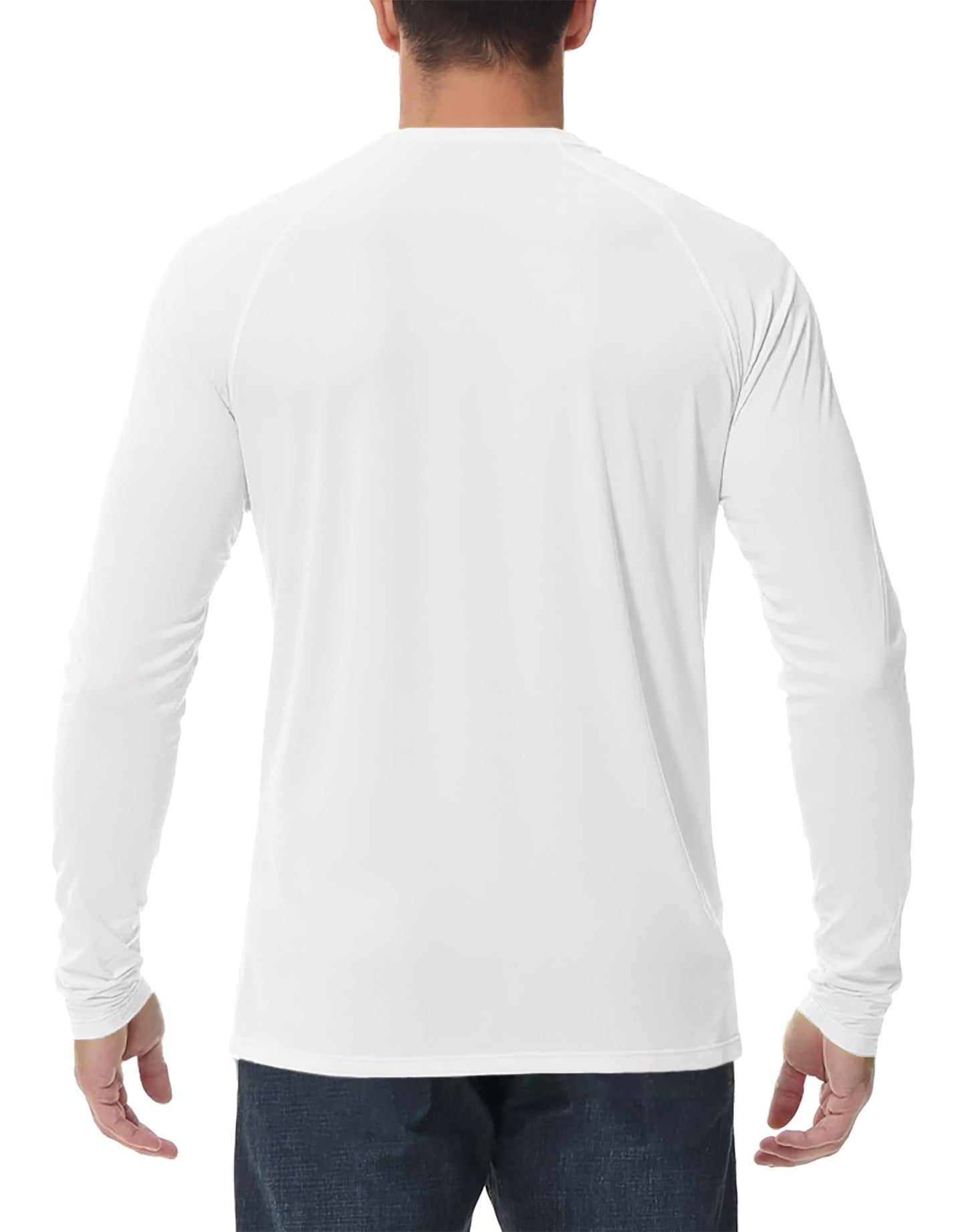 PLUMZJOY Mens UPF 50+ Long Sleeve SPF Diving Rash Guard UV Sun Protection Shirts for Outdoor Fishing Hiking Running Swimming White S