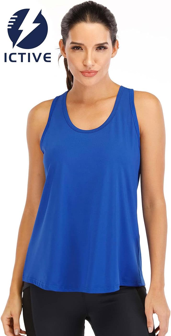 ICTIVE Workout Tops for Women Loose Fit Racerback Mesh Backless Muscle Tank Running Shirts