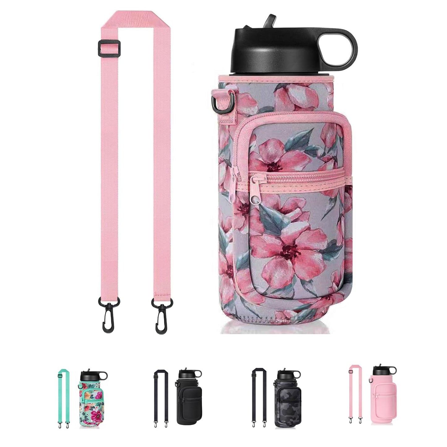 Water Bottle Holder with Strap, 32/40 oz Insulated Water Bottle Sling Bag Crossbody, Water Bottle Carrier Bag with Phone Pocket and Small Pocket for Walking Hiking Camping Fishing(3.34"W * 7.87"H)