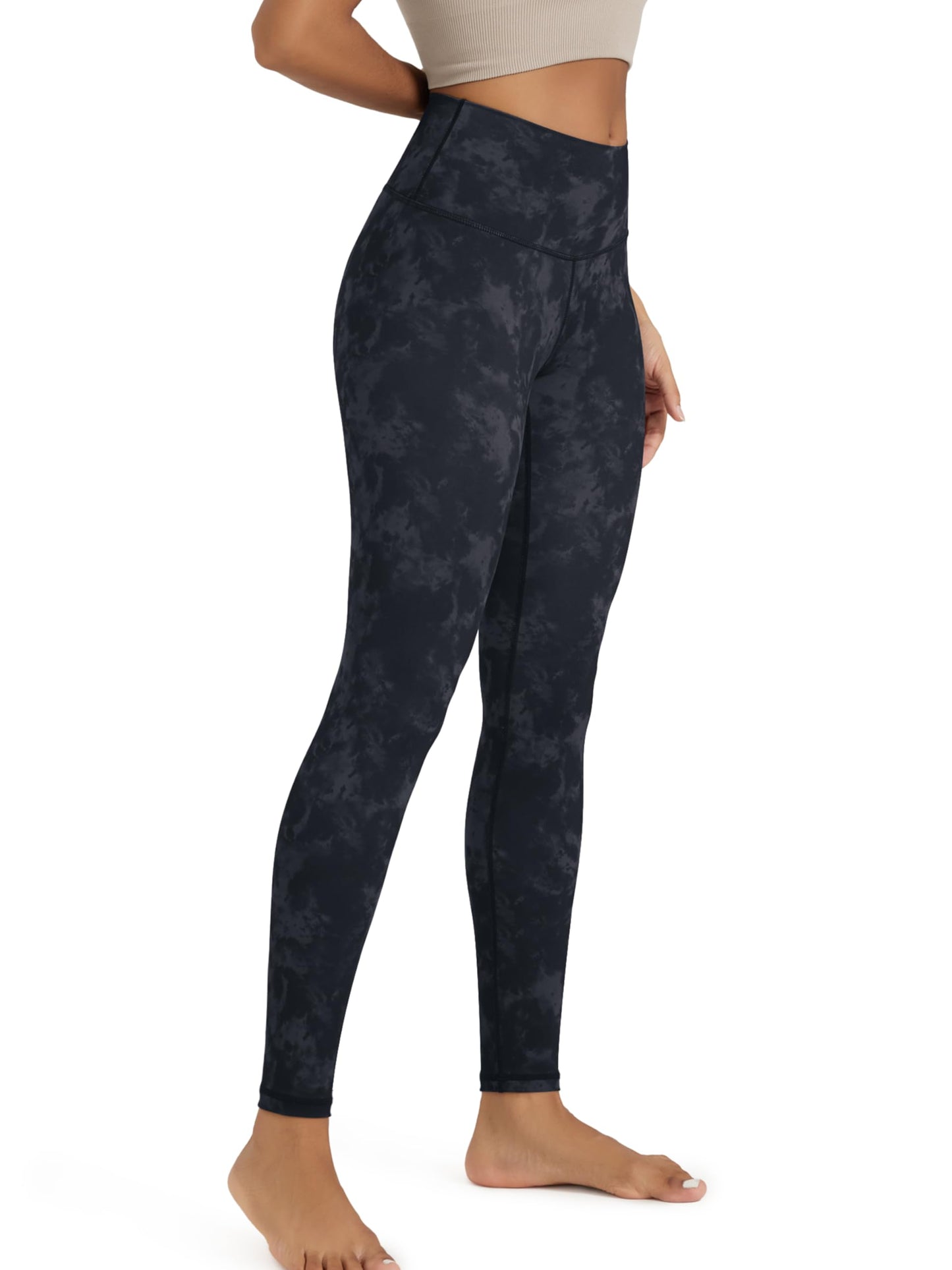 ODODOS Buttery Soft Lounge Yoga Leggings for Women Full Length 28" High Waist Yoga Pants, Tie Dye Smoke Ink, X-Large