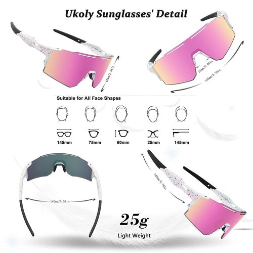 Ukoly Cycling Sunglasses with Interchangeable Nose Pad Men Women,Sports Sunglasses,Fishing Baseball Glasses